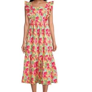 Peyton & Parker Bright Floral Ruffled Smocked Tie Back Maxi Dress Plus 3X